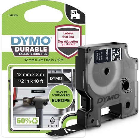 Dymo D1 Nastro Adesivo Durabile Nero 12 mm x 3 m (1/5)