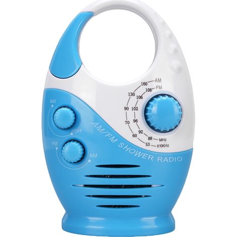Radio de Douche AM/FM Portable Étanche Bleue Enceinte Intégrée Poignée Supérieure ABS 3 Piles AA Non Incluses Compacte (1/5)