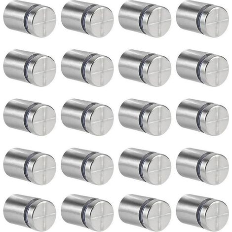 20 espaciadores de vidrio, tornillos espaciadores de 19 x 25 mm, soporte de pared de acero inoxidable para clavos publicitarios, para letreros y exhibidores (plateado) - Crezuo