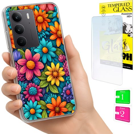 Custodia per Realme C75 / 14X 5G con foto, cover posteriore con fiori e vetro 9H (1/5)