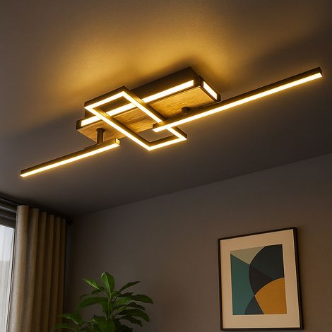 LED Deckenleuchte schwenkbar Holzoptik Deckenlampe 3 Stufen Wohnzimmerlampe, 30W 1400lm warmweiß, LxH 68 x 11,5 cm