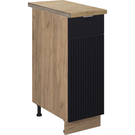 Armadio cucina dispensa alto Fame-Line, Nero rigato, 30 cm , PL Rovere, Vicco