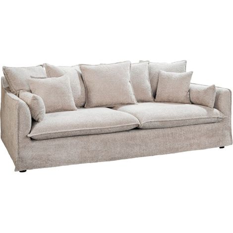Canapé derecho KALIA – Tela rizo beige champán – 3 plazas – Estilo contemporáneo