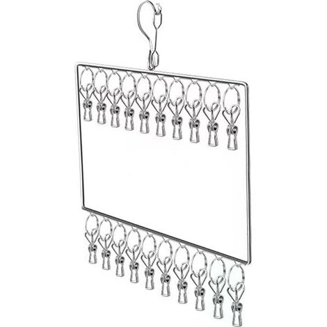 Étendoir à linge en acier inoxydable à plusieurs niveaux, résistant au vent, pour la maison, les dortoirs et les balcons, avec 20 pinces