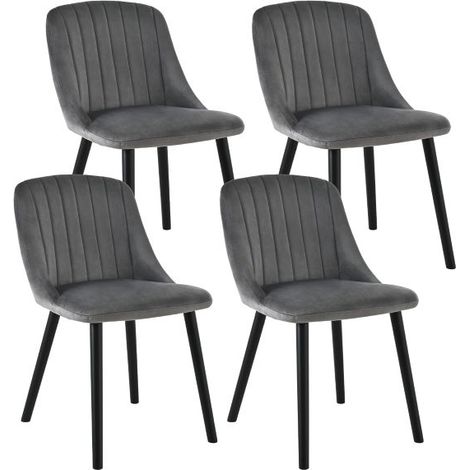 GOEURVANT Samt Esszimmerstuhl Dunkelgrau (schwarze Beine), 4er, ergonomischer Stuhl mit atmungsaktivem Bezug