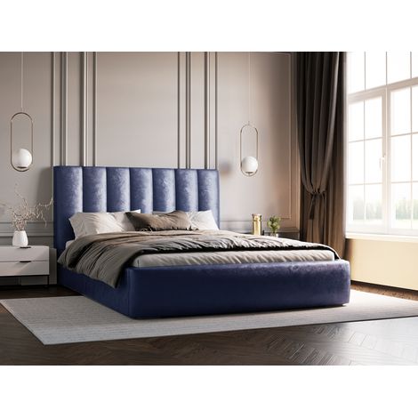 Emporius Lit rembourré 180x200 cm Velor, lit coffre avec rangement et sommier à lattes, Bleu (1/5)