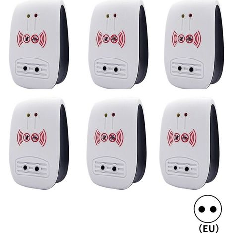 6 Packs Répulsif Ultrasons, Intérieur Electronique Ultrasonic Pest Repeller pour Insectes, Moustiques, Souris, Fourmis, Cafards - (Mise à niveau, prise standard européenne)