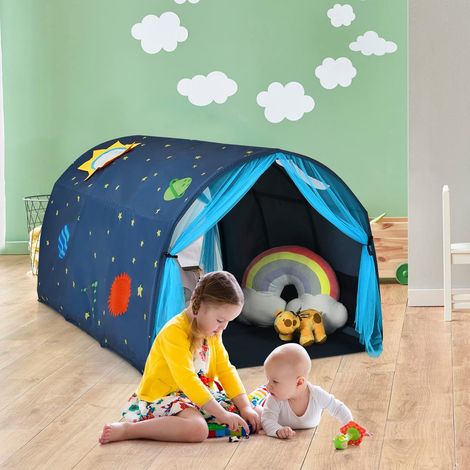 OSTWAY Kinderspielhaus, Kinderzelt mit Fenster & Tasche, Spielzelt mit doppeltem Vorhang Kinderspielburg Blau (1/5)