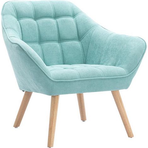 Vente-Unique – Fauteuil relax en tissu polyester vert amande – Matelassé avec piétement en bois – 1 place – Charge max 120 kg – Dimensions 82x77x73 cm
