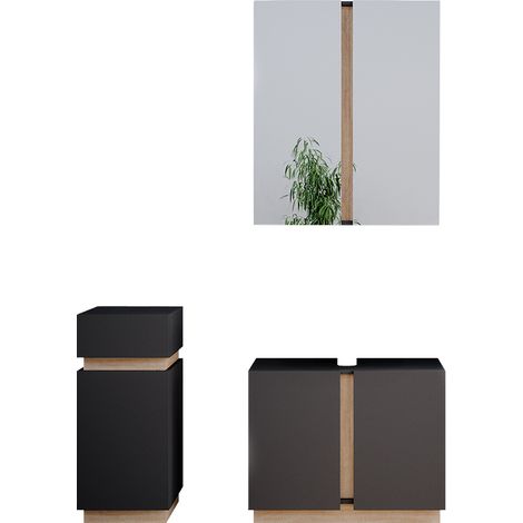 Conjunto de muebles de baño Gloria, Antracita, 3 piezas, con mueble alto, Vicco