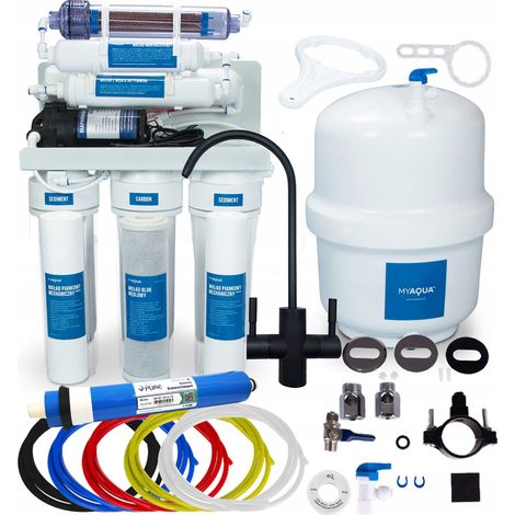 Filtro de agua RO7 con bomba de ósmosis inversa, filtro de ósmosis, grifo negro (1/5)
