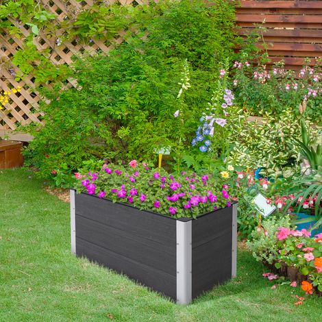Outsunny Hochbeet Aluminium, Pflanzbeet Frühbeet Gartenbeet Blumenkasten wetterfest, ohne Boden, Pflanzkasten 100x50x55,5cm für Terrasse, Balkon, Blumenkasten für Blumen, Pflanzen, Grau