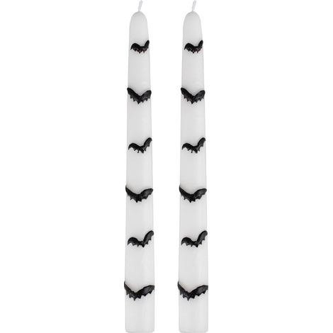 Lot de 2 bougies de dîner blanches d'Halloween avec chauves-souris noires décoration de table (1/2)