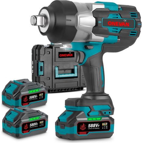 Clé à Chocs Sans Fil Brushless 2200N.m, 3/4 " Boulonneuse a Choc Electrique avec Deux 588VF Batterie, pour camion/voiture/industrie