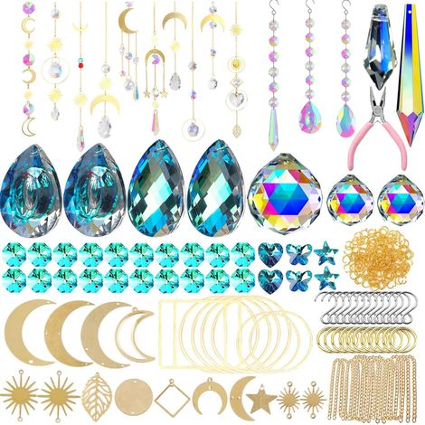 355 Pièces Kits de Fabrication de Attrape-Soleil,DIY Cristal Suncatchers,Pendentif Cristal à Suspendre Attrape-Lumière,pour décoration de fenêtre,décoration de jardin,avec crochet de suspension (1/5)
