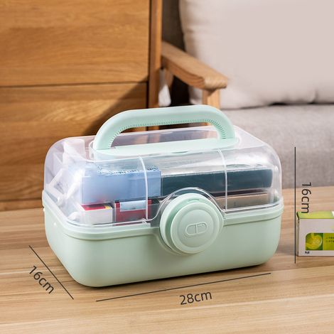 Boîte à pharmacie familiale grand format, boîte de rangement pour médicaments à plusieurs niveaux, boîte à pharmacie de taille moyenne avec petit pilulier amovible. (1/5)