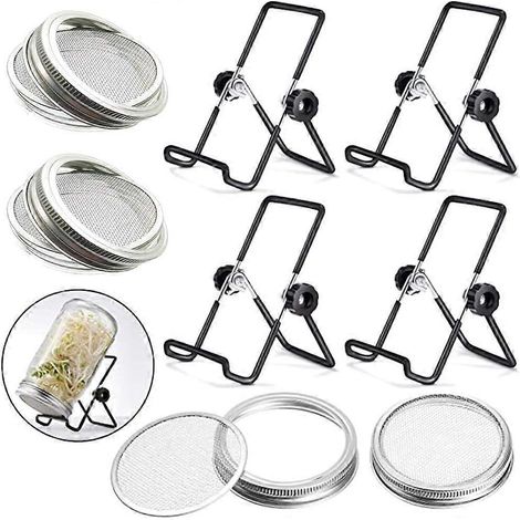 Couvercle pour bocal à germination (bocaux en verre de 950 ml) avec 4 supports de germination en acier inoxydable pour bocaux Mason à large ouverture, pour la culture de germes biologiques. (1/5)