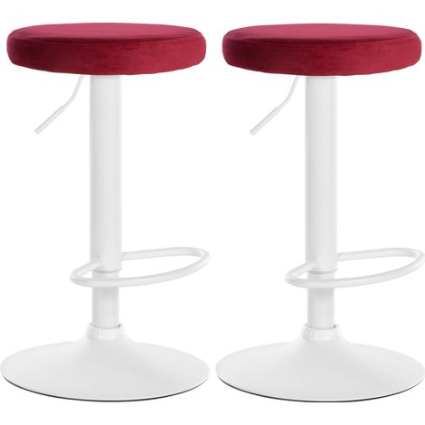 Set di 2 sgabelli da bar con seduta in tessuto di velluto rosso e struttura in metallo bianco TDB10702