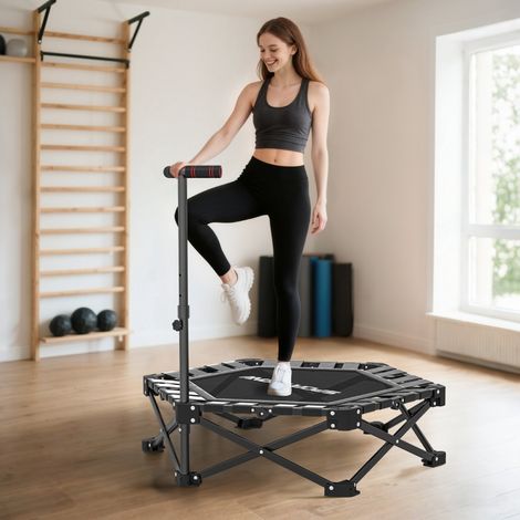 Trampoline fitness avec poignée en T réglable, pliable, sac de transport inclus, charge maximale 120 kg, acier et plastique, noir (1/4)