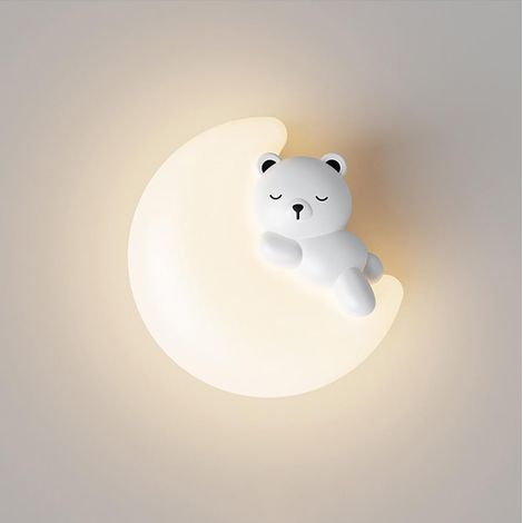 Applique murale LED à intensité variable pour chambre d'enfant, motif lune et étoiles, abat-jour blanc laiteux, lampe de chevet, motif animal mignon, applique murale filaire pour enfants, P (1/5)