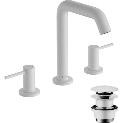 Hansgrohe Tecturis S - Grifo de lavabo, con desagüe Push-Open, instalación de 3 orificios, EcoSmart, blanco mate 73330700 (1/5)