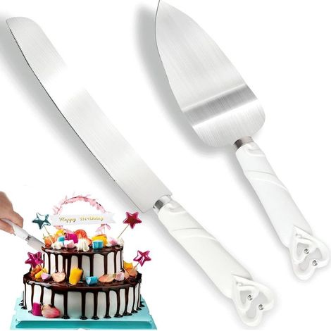 Ensemble couteau à gâteau et pelle avec boîte cadeau, motif cœurs entrelacés, couteau à gâteau en acier inoxydable pour mariage, anniversaire, fête (1/5)