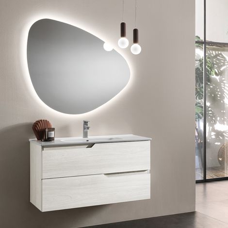 Mobile da bagno sospeso base 100 BORA moderno a 2 cassetti con lavabo LARICE BIANCO (1/5)