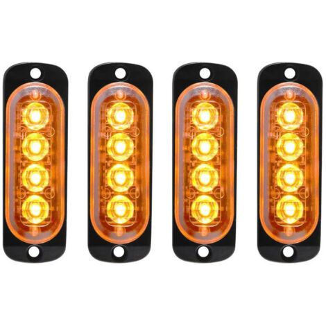 4 unidades de barra de luz de advertencia ultradelgada IPX-4 de 12-24 V, lámpara estroboscópica de emergencia - Tira de luz de 4 LED para furgoneta, camión, retroexcavadora, carretilla elevadora, trac