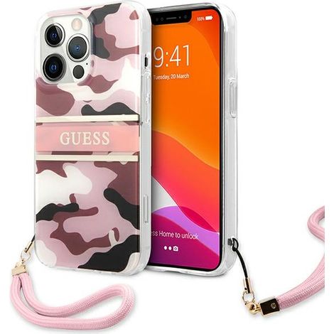 Guess GUHCP13XKCABPI iPhone 13 Pro Max 6.7" custodia rigida rosa con cinturino mimetico (1/5)