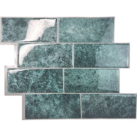 10 pièces panneaux muraux 3d, revêtement mural avec aspect 3d, revêtement mural autocollant 3d, protection contre les éclaboussures, pour cuisine, 29,36 × 21,3 cm, bleu-vert (1/3)