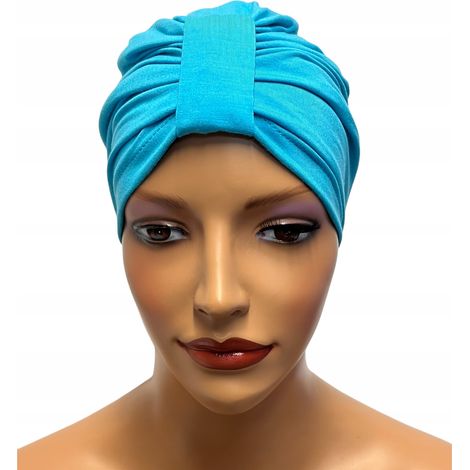 Turbante de mujer para la cabeza Emma turquesa, sombrero confeccionado también después de la quimioterapia (1/5)