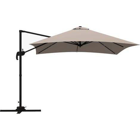 Ombrellone 3x3 m a Braccio con 8 Stecche, Pedale e Manovella, in Alluminio e Poliestere, color Khaki