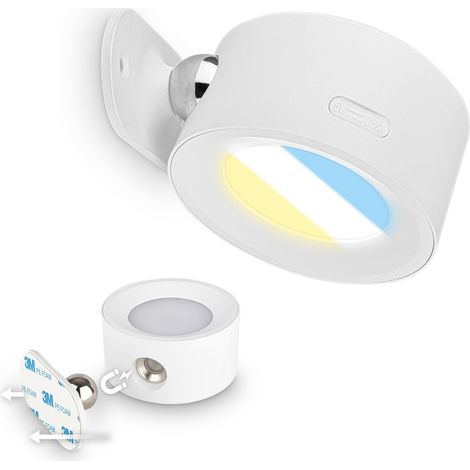 Sticklights - Lampe murale sans électricité ni perçage avec batterie, tactile, dimmable, CCT, fixation magnétique amovible, applique murale sans fil, 9x7,5x4 cm, blanc (1/5)