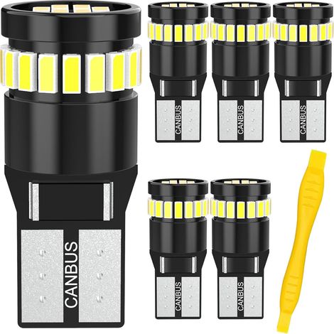 T10 LED Bulbs Canbus 6000K White, W5W 194 168 2825 LED Bulbs for License Plate, Dome Light, Car, 6pcs (1/5)