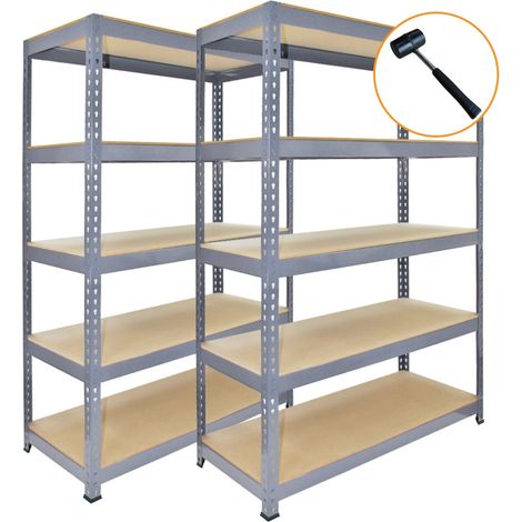 Scaffale da Garage ad Incastro Q-Rax Scaffali per Garage Scaffalature Officina in Acciaio e MDF Senza Bulloni Mensole per Garage - Grigio - 120cm x 50cm - 3 Pezzi con Martello (1/5)