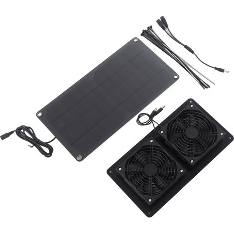 Ventilateur solaire 10W avec double extraction, refroidissement puissant pour niche chien et poulailler, kit panneau solaire étanche, ventilation efficace sans électricité (1/5)