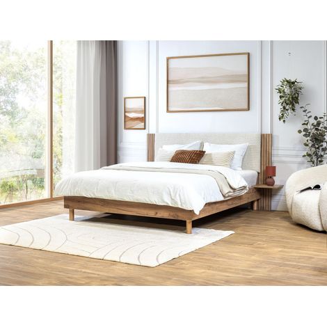 Bobochic – Lit adulte 160x200 cm – Structure en bois massif – Tête de lit en tissu 100% polyester – Sommier à lattes inclus – Style moderne (1/5)
