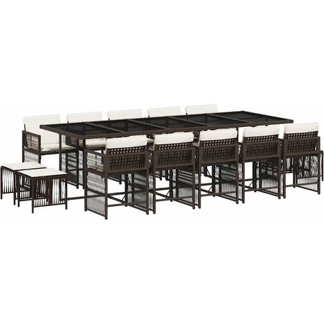 Maison Exclusive - Set da Pranzo da Giardino 15 pz con Cuscini Marrone Polyrattan