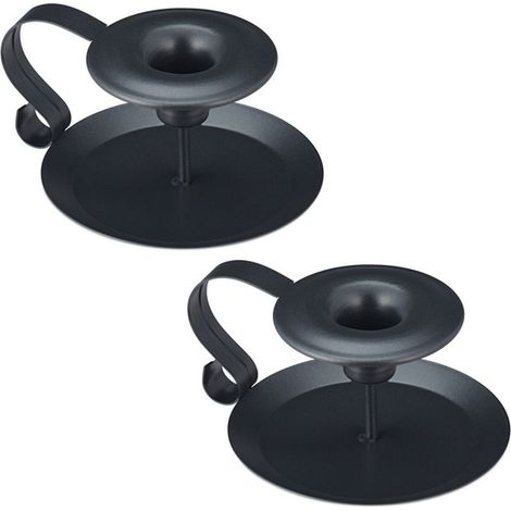 Relaxdays Porte-bougies avec anse, lot de 2, supports vintage pour bougies, H x L x P : 6 x 13 x 10,5 cm, noir (1/4)
