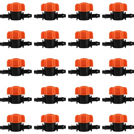 Lot de 20 vannes d'irrigation 4/7, mini vannes de contrôle pour tuyau d'arrosage de 6,35 mm (1/4 pouce). (1/5)