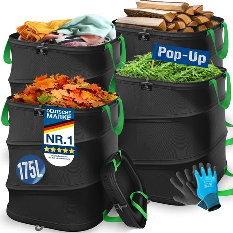 KESSER® Saco de jardín Pop-Up, autoportante - 4x 175 L, negro / verde claro