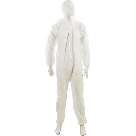 Dapetz ® Disposable Paper Suit Protective Overall Coveralls XL 136cm 54", 40 GSM Non-Woven Polypropylene Coverall with Hood, Zip Fastening for Secure fit (1/5)