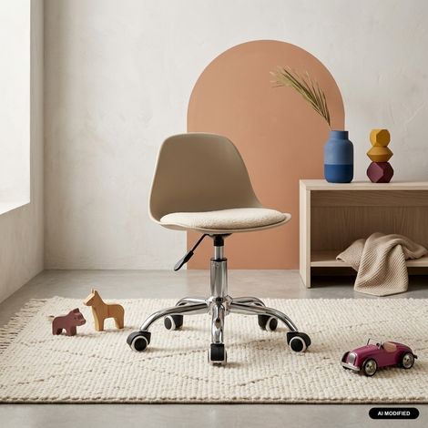 sweeek - Chaise de bureau enfant à roulettes ajustable piètement chromé beige - Manel (1/5)
