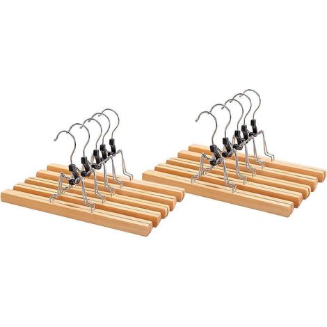 Lot de 10 cintres en bois de qualité supérieure avec pinces, cintre antidérapant pour jupes et crochet pivotant à 360° (1/4)