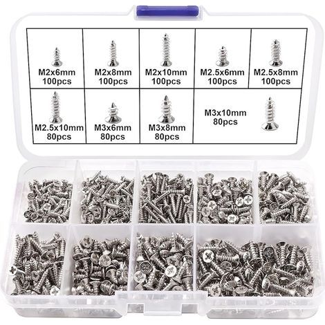820 Pièces M2 M2.5 M3 Petites Vis à Bois Kit, Vis à Bois Phillips à Tête Fraisée Autotaraudeuses, pour Meubles, Travail du Bois(Argent Miniature) (1/5)