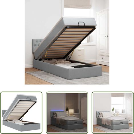 Matratze -  Ottoman-Bett mit Matratze & LEDs Hellgrau 90x190 cm Stoff (1/5)