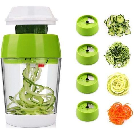4 en 1 Spiraliseur de Légumes, Spaghettis de Légumes Manuelle Multifonctionnell, Coupe Légumes Spirale Pour Courgettes, Carottes, Tagliatelles de Légumes, Concombres (1/5)