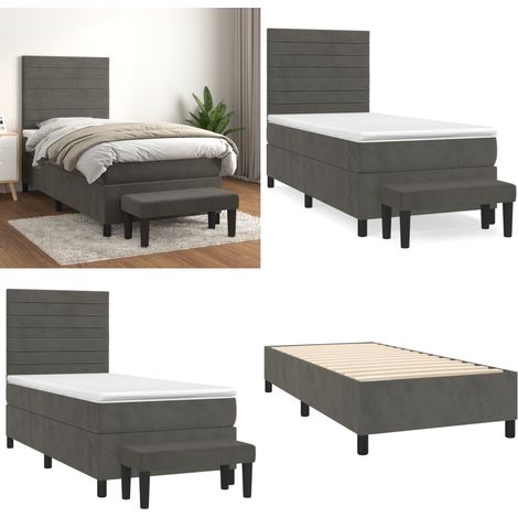 Boxspringbett mit Matratze Dunkelgrau 100x200 cm Samt - Samtbett - Boxspringbett - Doppelbett - Schlafzimmermöbel - Luxusbett - Home & Living (1/5)