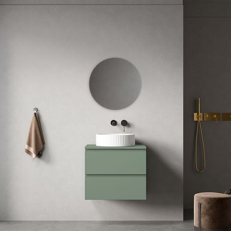 Mobile bagno sospeso 60 cm Verde Salvia per Lavabo d'appoggio Specchio Tondo - Fiji Paint Top (1/4)