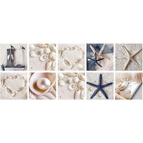 Lot de 10 stickers muraux décoratifs en forme de coquillage et d'étoile de mer, imperméables, auto-adhésifs et amovibles, résistants à l'huile, pour la décoration intérieure.-10cm (1/5)